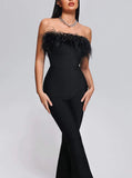 Sleeveless Feather Slimming Bowknot Decoration Straight Long Jumpsuit