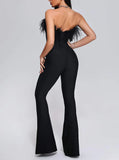 Sleeveless Feather Slimming Bowknot Decoration Straight Long Jumpsuit