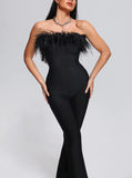 Sleeveless Feather Slimming Bowknot Decoration Straight Long Jumpsuit